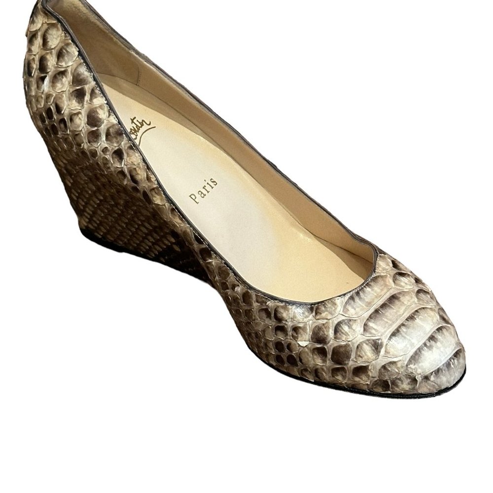 Christian Louboutin Authentic Python Wedge Heel, … - image 2